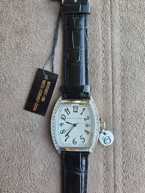 BeautiControl Black Leather Strap Watch